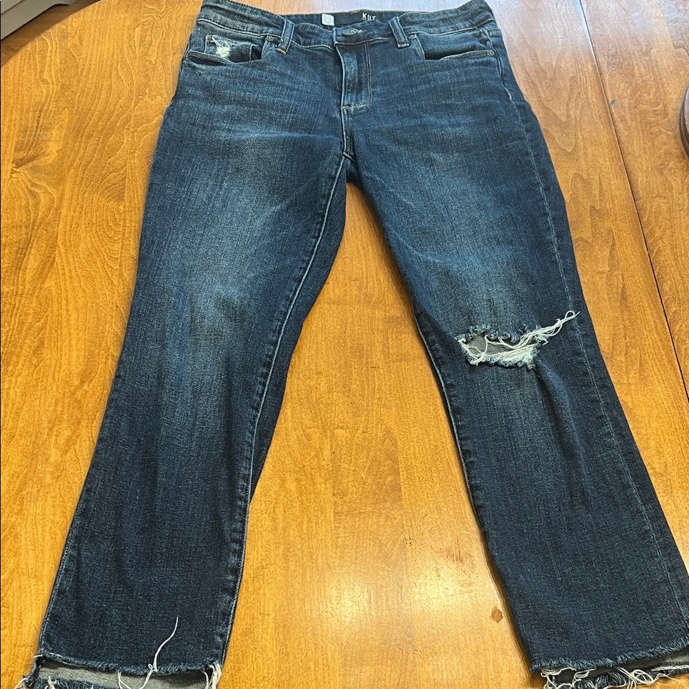 Kut from the Kloth Dark Blue Distressed Straight Leg Jeans